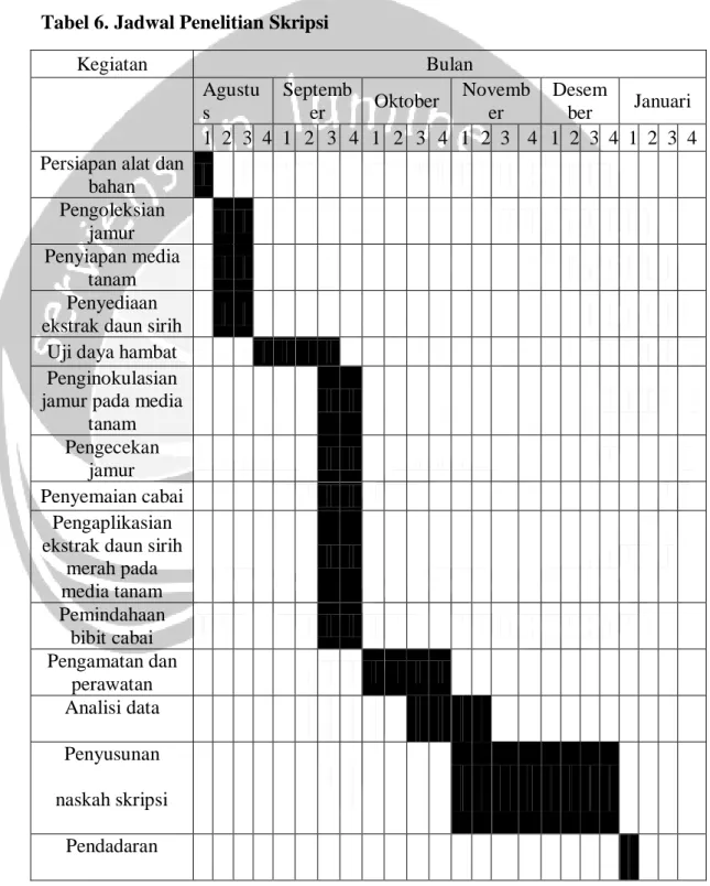 Tabel 6. Jadwal Penelitian Skripsi 