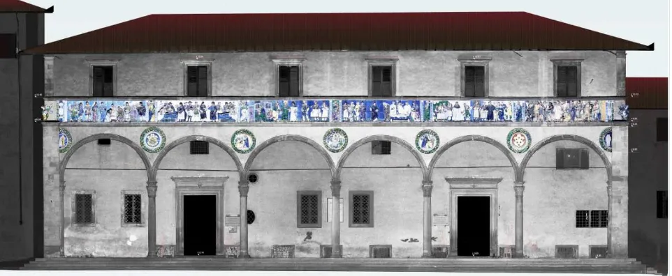 Figure 1. The main façade of the Ospedale del Ceppo, with the earthenware frieze 