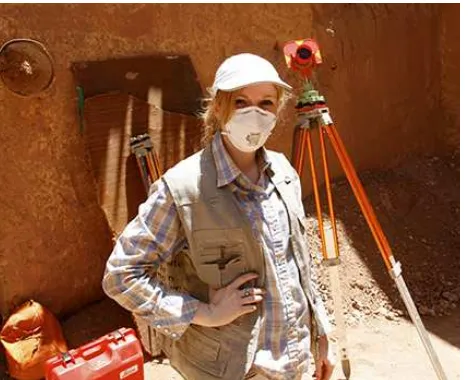 Figure 9: CIMS team member using protective gear during documentation of the Caïd Residence within the Kasbah Taourirt