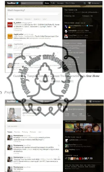 Gambar 6. Tampilan timeline account Twitter peneliti pada fitur Home 