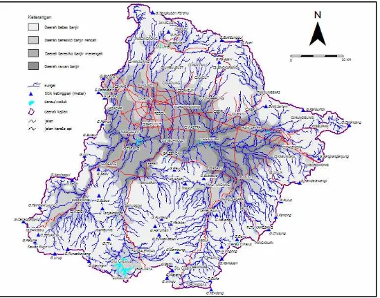 Gambar 4.  Peta distribusi daerah banjir di kawasan Cekungan Bandung 