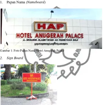 Gambar 1: Foto Papan Nama Hotel Anugerah Palace 