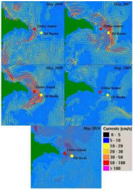 Figure 14. Caspian Sea Currents around the Oil Rocks Settlement, Chilov & Pirallahi Islands  