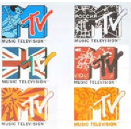 Gambar 1. Logo MTV (Music Television) di Beberapa Negara  (Sumber: Layout kombinasi logo MTV, Aji Windu Viatra)