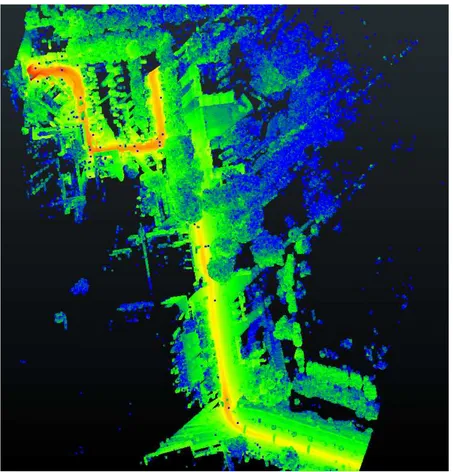 Figure 7: The local point density of the MLS point cloud is illustrated with false color