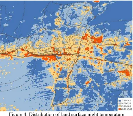 Figure 3. Distribution of land surface day temperature in İzmit city 