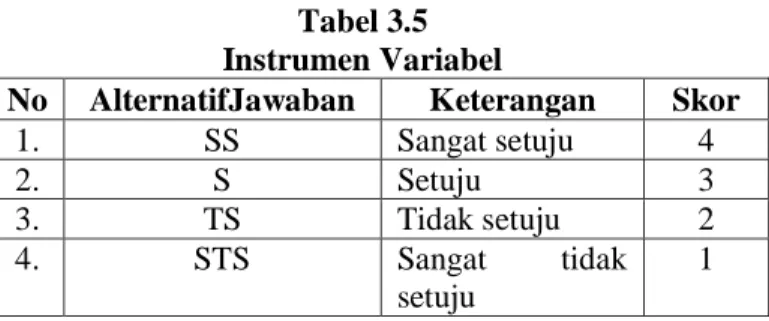 Tabel 3.5  Instrumen Variabel 