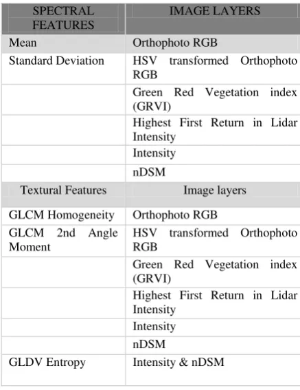 Table 2. Segmentation parameters used for the non-ground features 