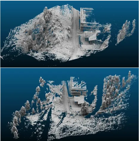 Figure 4. Visual comparison of point clouds from backpack LiDAR (upper) and terrestrial laser scanning (lower) 