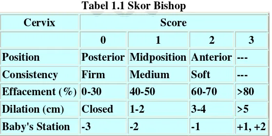 Tabel 1.1 Skor Bishop 