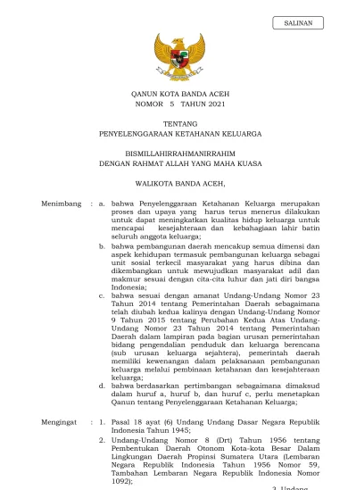 QANUN KOTA BANDA ACEH NOMOR 5 TAHUN 2021 TENTANG PENYELENGGARAAN ...