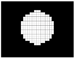 Figure 3. Schematic illustration of a local surface element (whitecircle). The small squares represent the pixels in the image of thesurface segment.