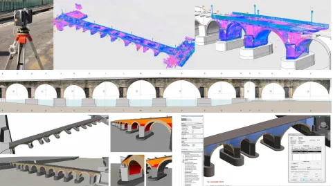 Figure 1. The BIM of the medieval bridge Azzone Visconte (Lecco, Italy) generated from laser scans and digital images coupled with new algorithms and procedures for parametric modelling
