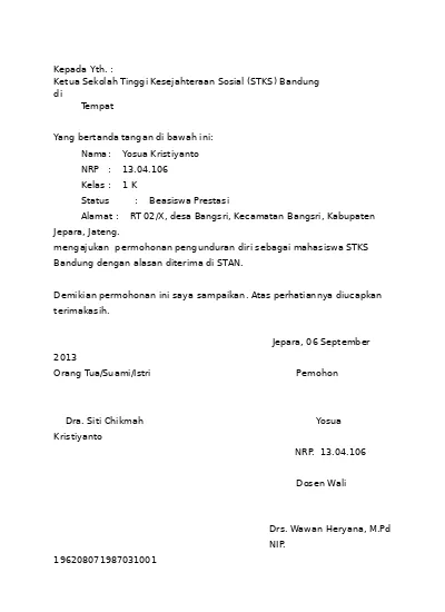 Surat Pengunduran Diri Id Docx