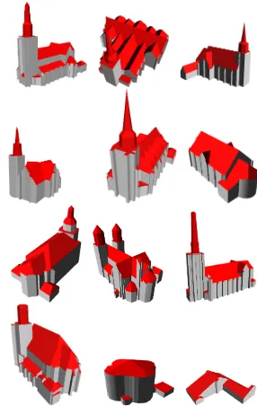 Figure 19: A projection of terrestrial colored LiDAR points ontowalls within a maximum distance of three meters shows differ-ences between the existing model-driven (tower missing) and thenew data-driven method