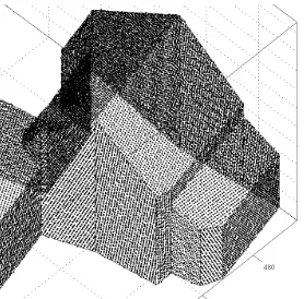 Figure 3: Result of the point sampling for each face of the bound-ary representation (bird’s eye view) with sampling distance 20 cmand σ = 3 cm for each coordinate