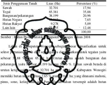 Tabel 6.  Luas Lahan Menurut Pemanfaatannya di Kabupaten Wonogiri Tahun 2008 