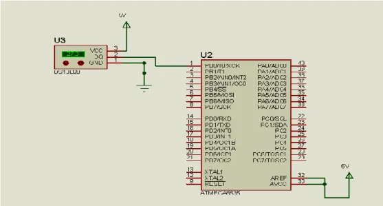 Gambar 3.2. Rangkaian sensor suhu pada mikrokontroler atmega 8535. 