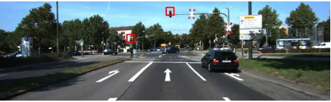 Figure 8: The detected trafﬁc light lenses are correctly detectedand their status are correctly recognized using stereo cameras.Although, there is no false positive, there is a missed trafﬁc lightlens and it is the result of strong distortion in the shape of trafﬁclight lens.