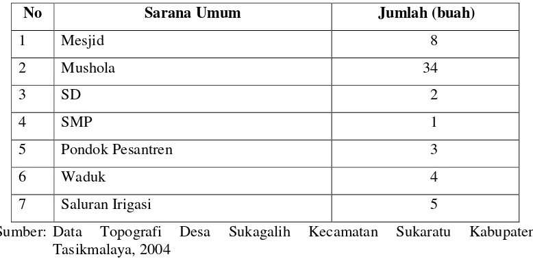 Tabel 7.  Sarana Umum di Desa Sukagalih Kecamatan Sukaratu Kabupaten Tasikmalaya Tahun 2004 