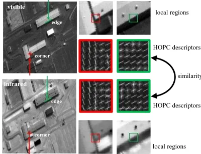 Figure 7. HOPC descriptors of the visible and infrared images in the corner and edge regions 