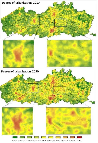 Figure 4. Preliminary results of land use change between 2010 and 2050 in Wallonia  