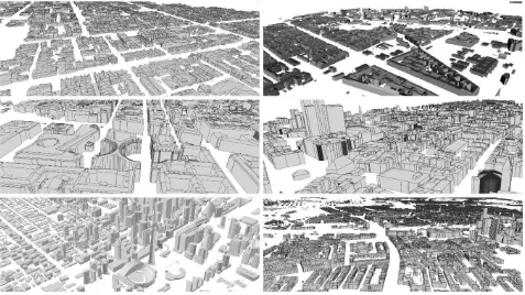 Figure 1. Excerpts of the six datasets (clockwise from top-left: Adelaide, Berlin, Frankfurt, Rotterdam, Toronto and Washington D.C.)