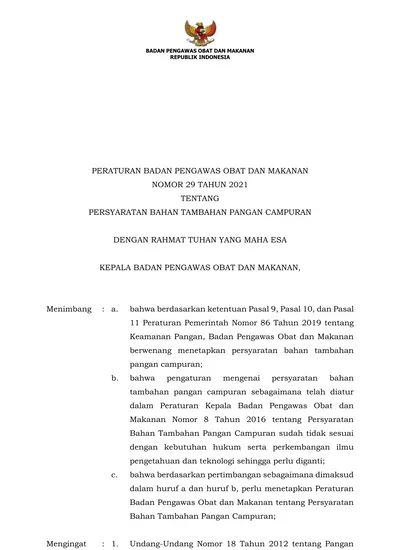 PERATURAN BADAN PENGAWAS OBAT DAN MAKANAN NOMOR 29 TAHUN 2021 TENTANG ...