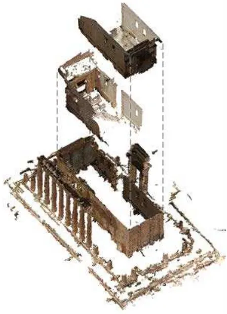 Figure 7. The final model of Bel Temple (untextured: top,  textured: bottom) 
