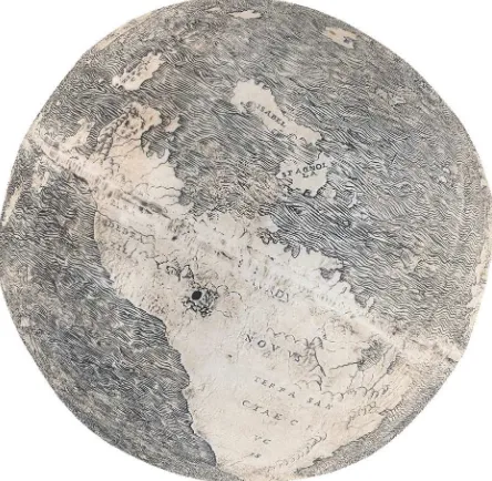 Figure 1. The ostrich egg globe (displayed as a textured 3D surface model and oriented as the Lenox Globe in Figure 3)