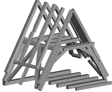 Fig. 13 shows the 3-D model of the roof construction containing the automatically-detected beams which are part of the structure