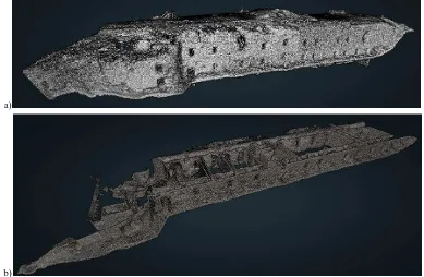 Figure 9. Point clouds of the exterior (a) and ground floor (b) of Sommo Alto fort. 
