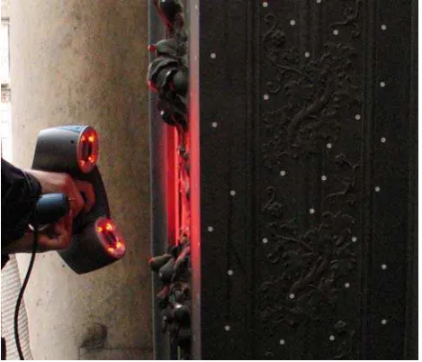 Figure 1. Handyscan system (Creaform); the target are used for self-positioninig, without any external tracking device 