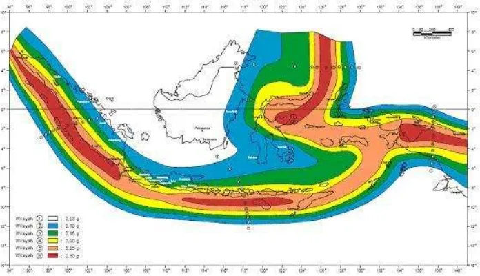 Gambar 2.7 Wilayah Gempa Indonesia dengan Percepatan Puncak 