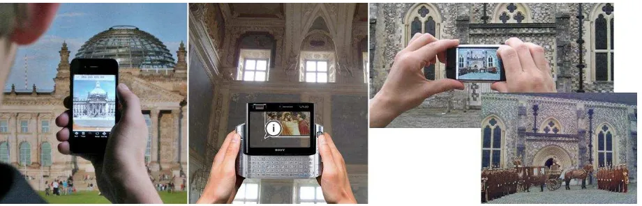 Figure 4. Three examples of on-site mobile Augmented Reality (AR) Cultural Heritage applications.