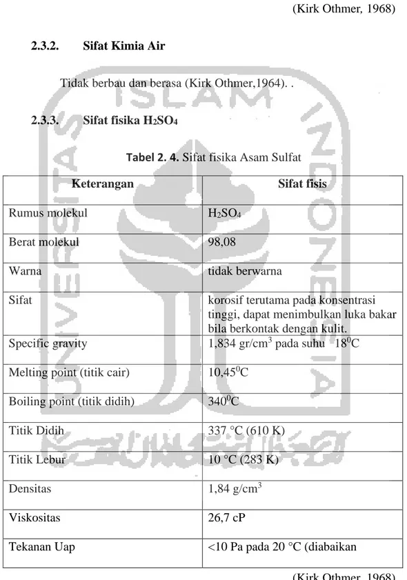 Tabel 2. 4. Sifat fisika Asam Sulfat 