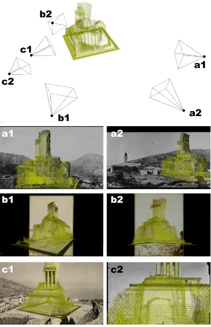 Figure 4.  Spatial referencing of historic photos on the 3D model of the building current state
