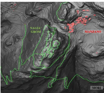Figure 2. The  Nagià Grom site: DTM with entrench paths. 