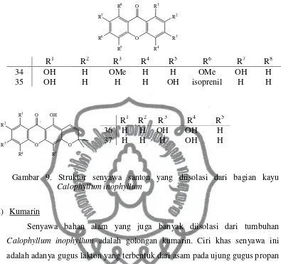 Gambar 9. Struktur senyawa santon yang diisolasi dari bagian kayu 
