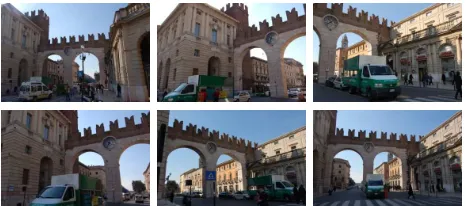 Figure 2: An example of one image (top left) from “Piazza Bra”and its ﬁve closest neighbors according to the afﬁnity deﬁned inEq