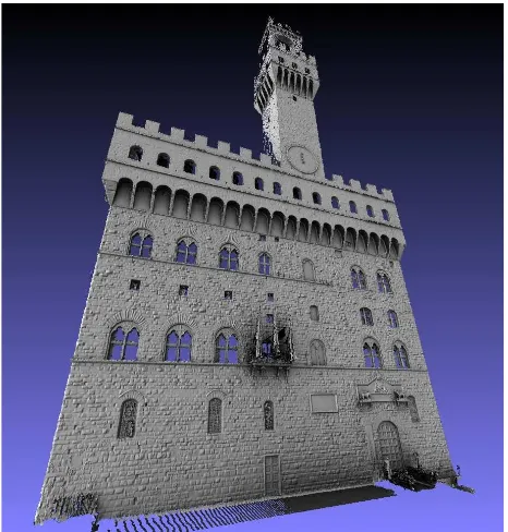 Figure 7.  Color projection on the triangulated surface of the front of Palazzo Vecchio.