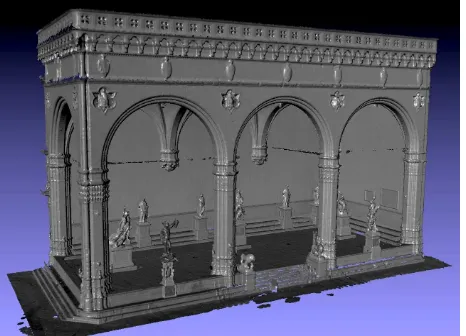 Figure 8.  Details of the Palazzo Vecchio and Loggia dei Lanzi: the point cloud dataset has been rendered using the Radiance Scaling shader, which enhance detail readability.