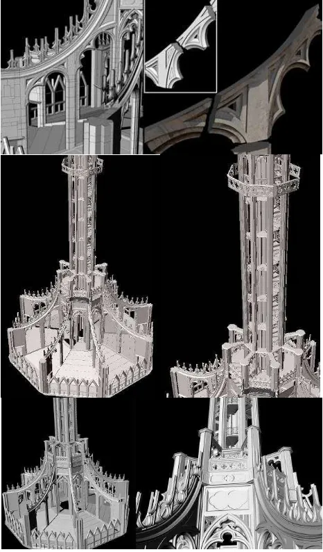 Figure 12: At the end of the modeling phase the global model is made up of six macro-blocks subdivided into micro-bocks corresponding to the clearly identifiable and/or decorative building parts
