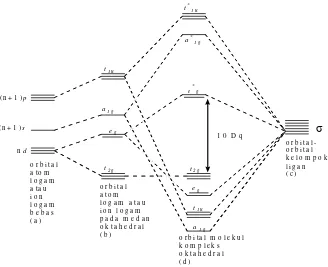 Gambar  15. Diagram Tingkat Energi Orbital Molekul Kompleks Oktahedral  (Effendy, 2007) 