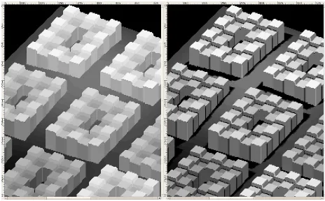 Figure 6: Synthetical DSMs, occluded (elevation 60◦), increasinghole probability 10 %, 20 %, 40 %, 80 % (l.t.r.),