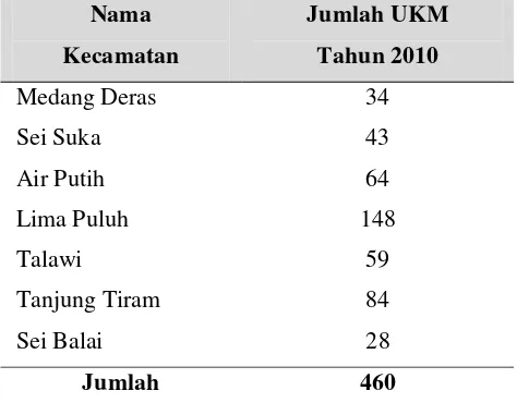 Tabel 3.3.  Jumlah Usaha Kecil Menengah (UKM) Kabupaten Batu Bara Tahun                  2010 
