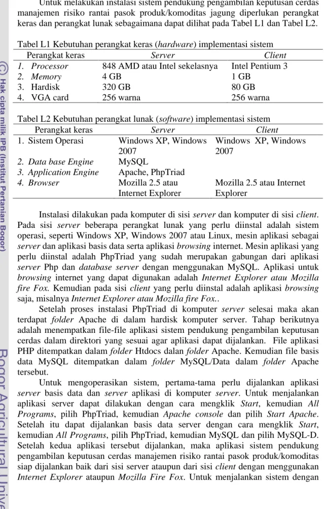 Tabel L1 Kebutuhan perangkat keras (hardware) implementasi siste Perangkat keras 