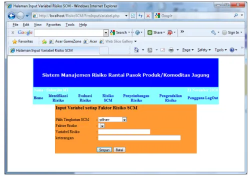 Gambar P7 Form input nilai risiko setiap variabel risiko 