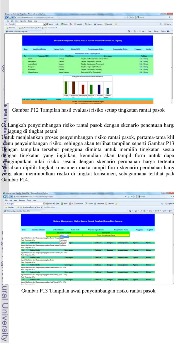 Gambar P12 Tampilan hasil evaluasi risiko setiap tingkatan rantai pasok 