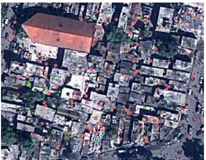 Figure 6 Tent camp clusters inside stadium recognised as seg- ments on collapsed buildings